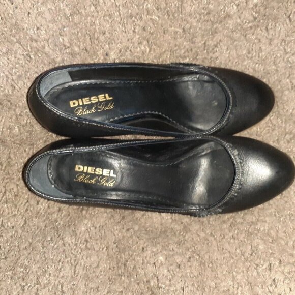 DIESEL BLACK LABEL-Black Leather Scallop Edge Pumps-Steel Spur Heel-Sz 38-EX - Picture 7 of 8